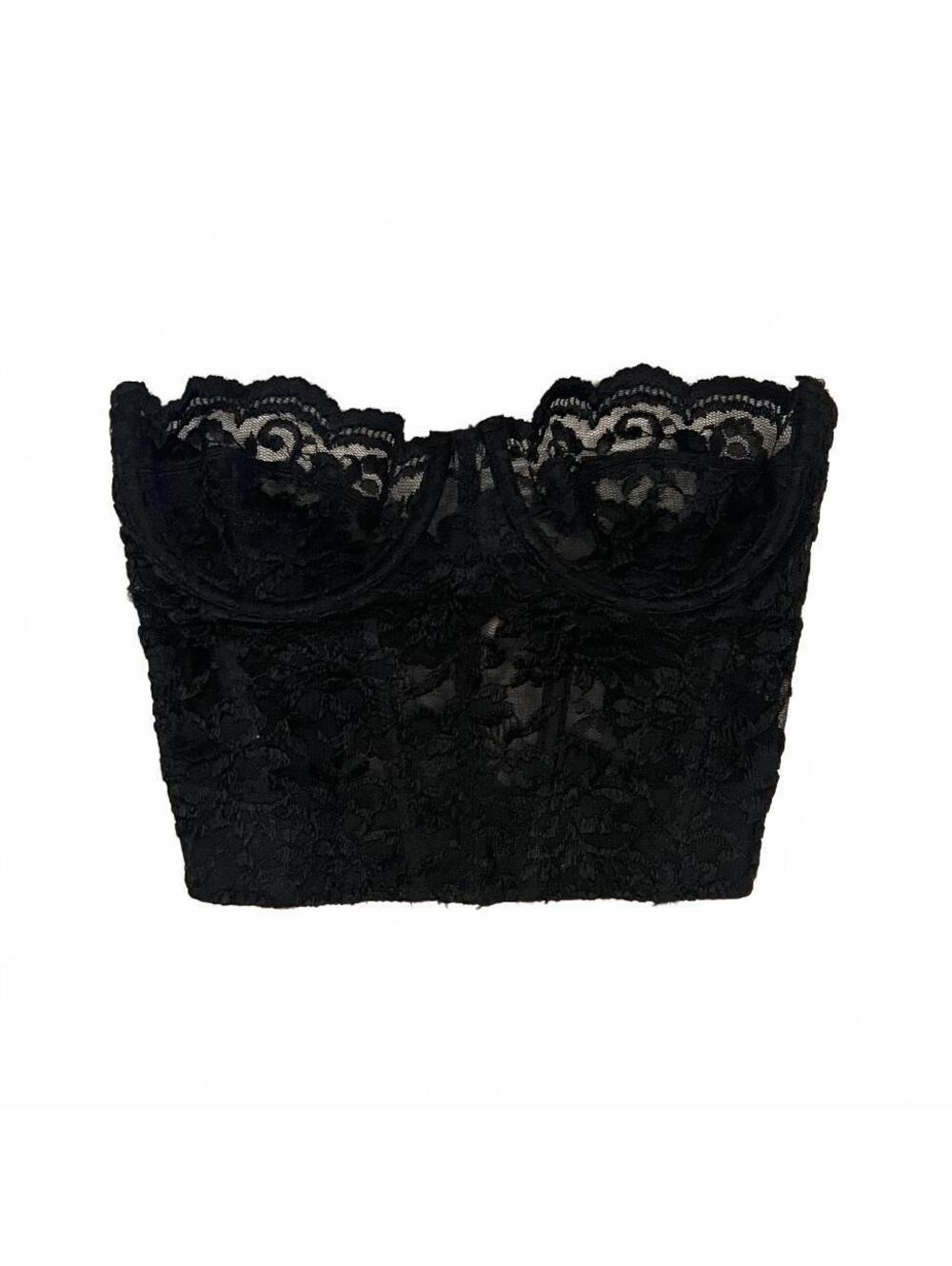 Vintage 80’s Victoria’s Secret Gold Label Black Lace Bustier Corset Top Coquette